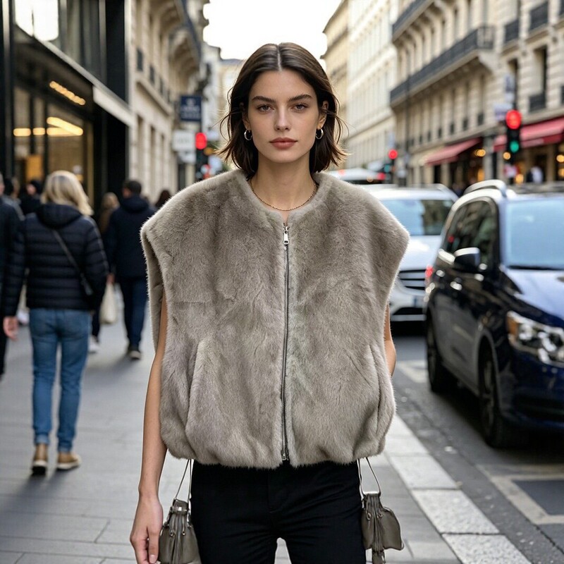 Women's Short Faux Fur Vest, European and American Style, New Eco-Friendly Mink Fur Coat, Versatile Sleeveless, Fall/Winter 2026 Women's Short Faux Fur Vest, European and American Style, New Eco-Friendly Mink Fur Coat, Versatile Sleeveless, Fall/Winter 2026