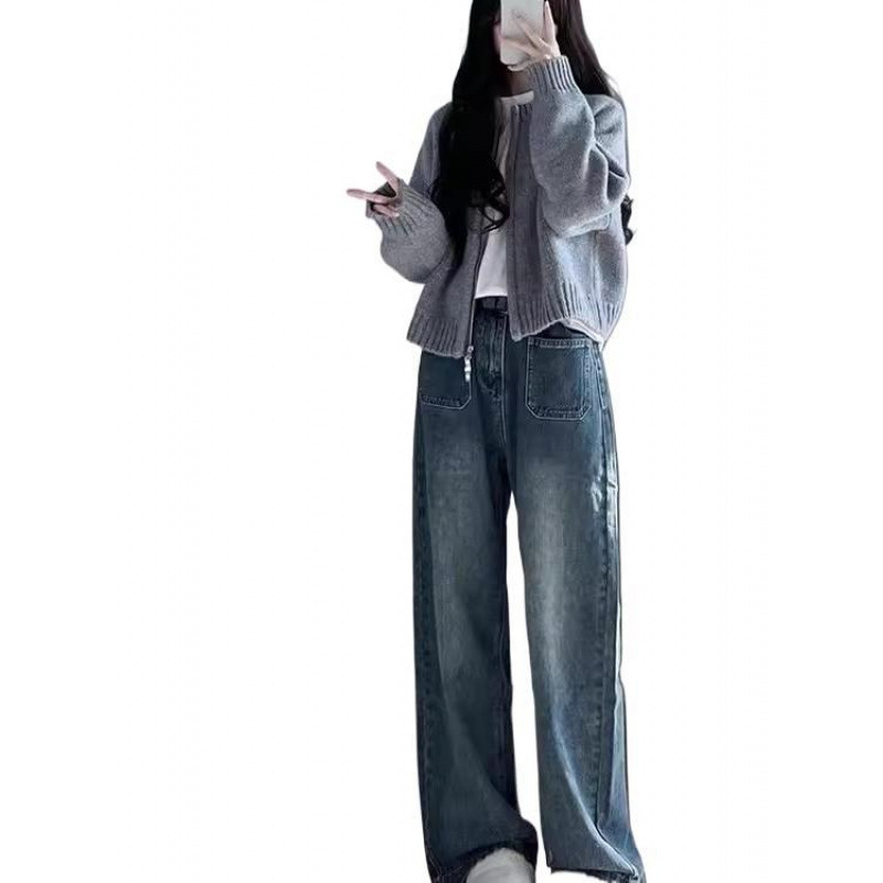 针织开衫女灰色短款2025春秋新款拉链外套小个子时尚感毛衣上衣厚|undefined