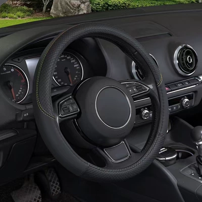 White Rubber Inner Ring Leather Steering wheel cover - xf685-black-colorful-thread-38cm