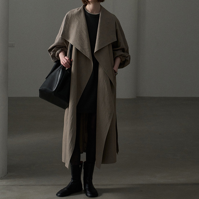 2026 Spring New Korean Style High-End Design Slimming Long Lapel Trench Coat Jacket for Women