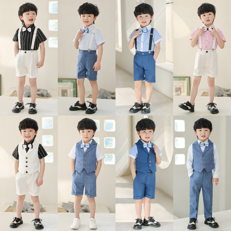 Boys' Vest Set Summer New Short-sleeved Middle and Large Children's Performance Clothes Children's Speech Baby One-year-old Flower Girl Dress