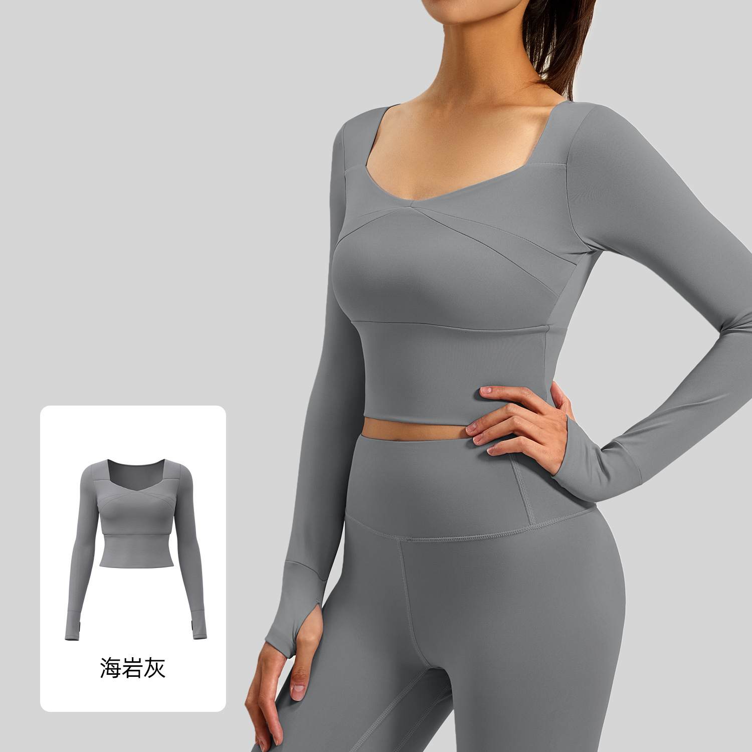 Juyitang ropa de yoga empalmada para mujer con almohadillas para el pecho, tops deportivos, ropa de fitness, mangas largas transpirables adelgazantes para correr y fitness