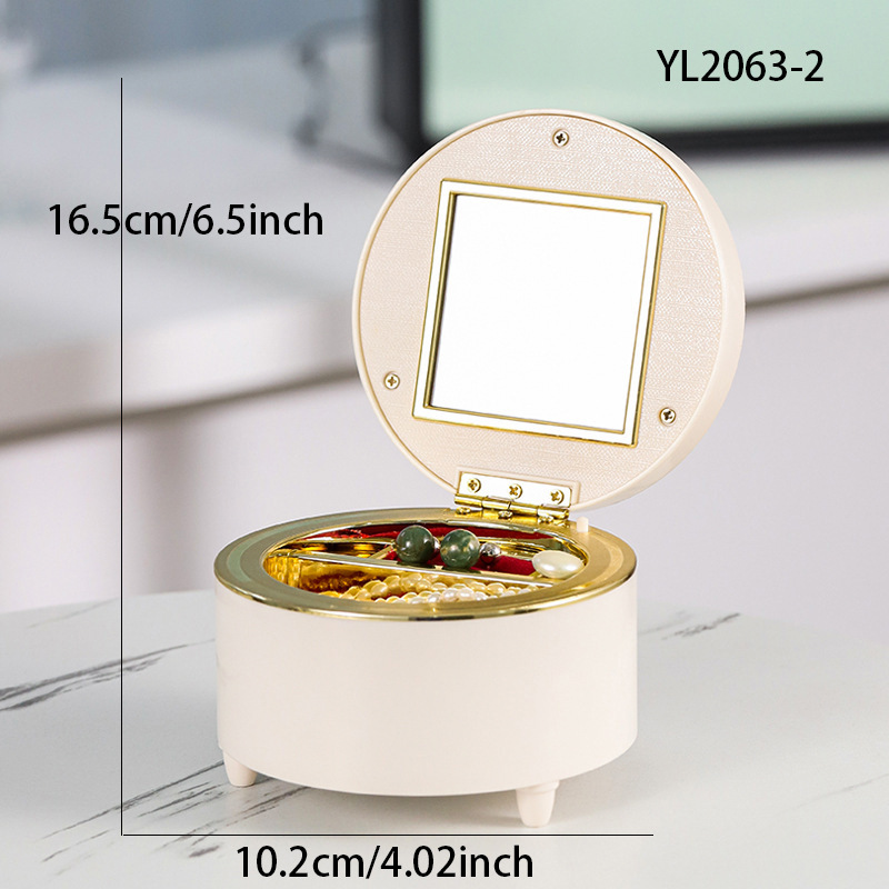 Caja de música redonda para joyas - Blanca