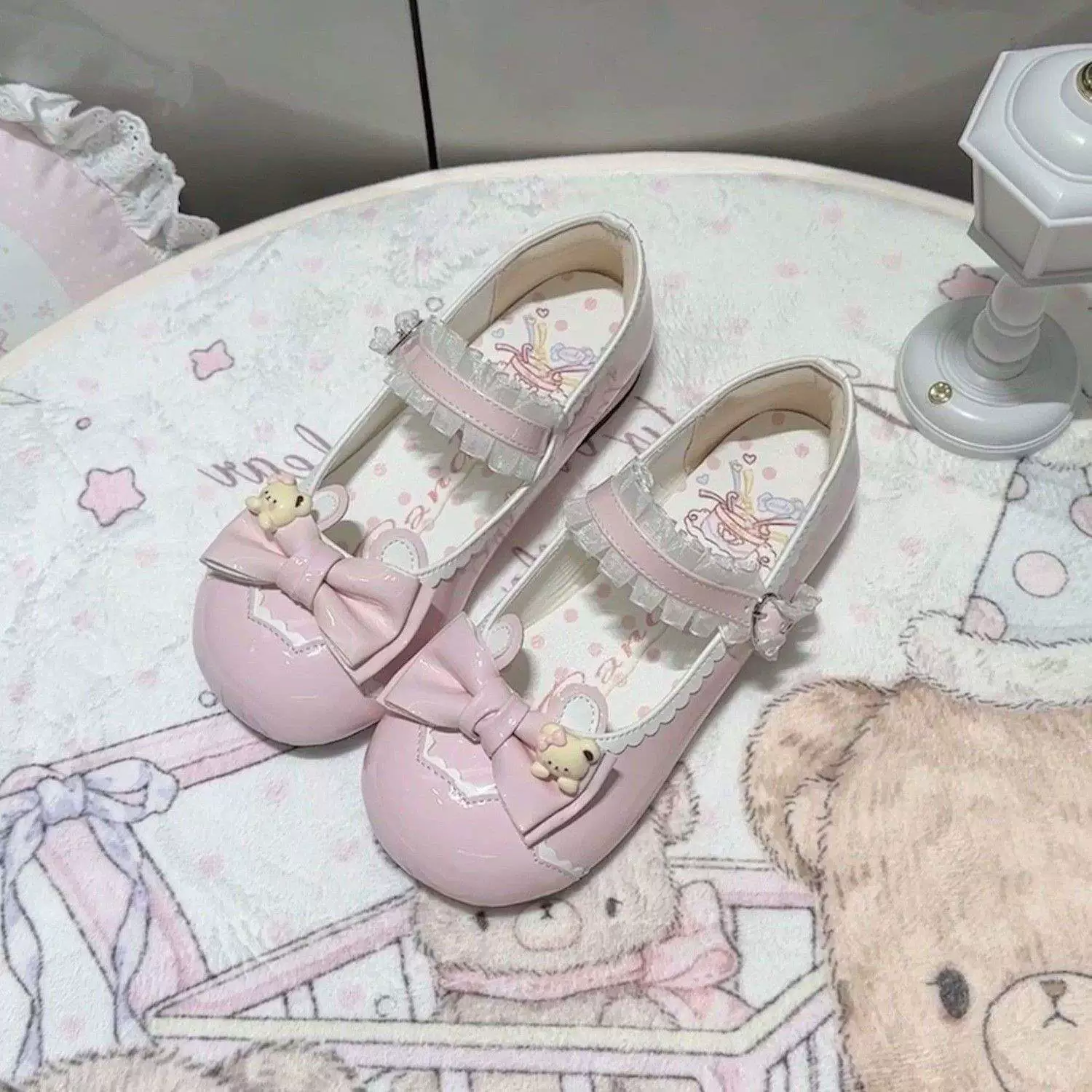 Туфли Lolita на низком каблуке (Uncle Meow’s) «Маленький мишка», круглый носок, 35–40, съёмный бант