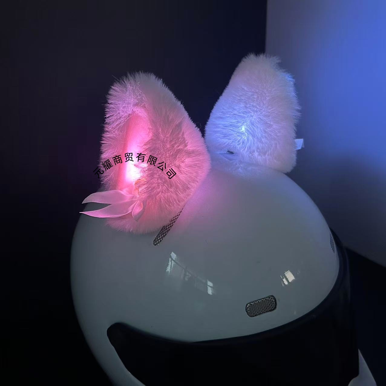 Motuoche 3D Luminous Cat Ear Helmet Decoration Motorcycle Ski Helmet Accessories (Auto Parts and Accessories) - white-pink-with-bell-luminous