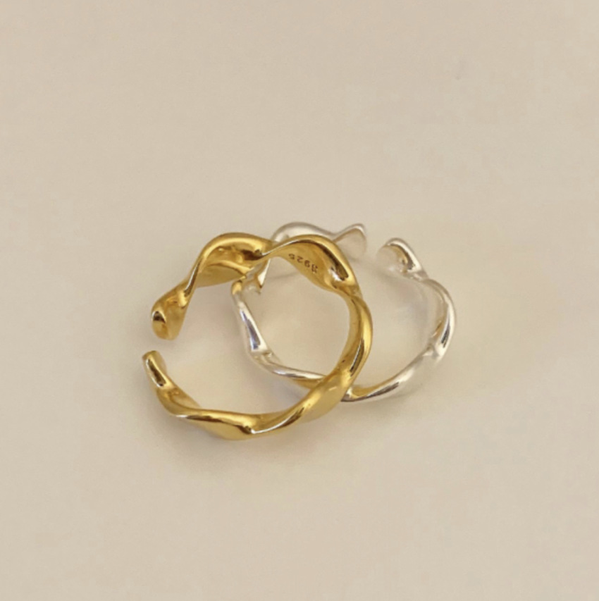 925 Sterling Silver Material Waves Pattern 925 Sterling Silver Waves Open Rings
