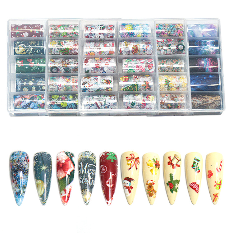 Transferencia de Arte de uñas de Navidad Fabricante de pegatinas de cielo estrellado Nuevo arte de uñas cielo estrellado pegatinas traje floreciente cielo estrellado papel al por mayor