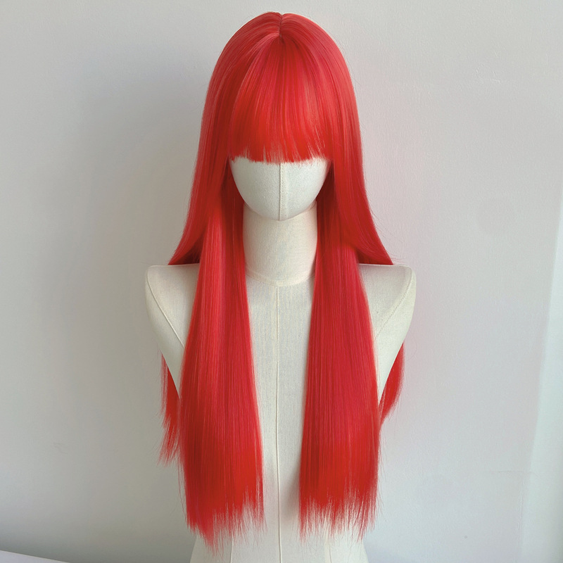 Cross-Border Wholesale Women's Red Long Straight Hair Wig, Versatile Cosplay High-Temperature Fiber Hairpiece, Factory Direct Sales in Stock