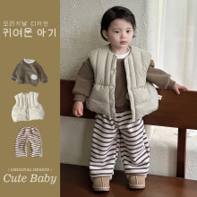 韩国童装2025深秋婴幼儿套装加绒加厚潮范男宝宝初冬外出服三件套