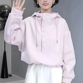 早春休闲半高领连帽宽松时尚百搭卫衣新款爆款时尚小个子宽松上衣