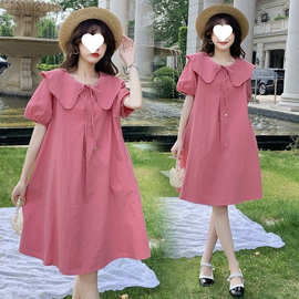 孕妇夏装上衣2025新款云朵娃娃领裙子甜美减龄潮妈宽松显瘦连衣裙