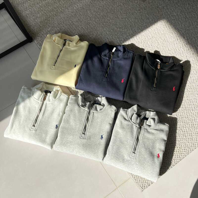 High-Quality Long-Sleeve Polo Half-Zip Loose Versatile Sweatshirt with Stand Collar and Turn-Down Collar, Made of Cotton High-Quality Long-Sleeve Polo Half-Zip Loose Versatile Sweatshirt with Stand Collar and Turn-Down Collar, Made of Cotton
