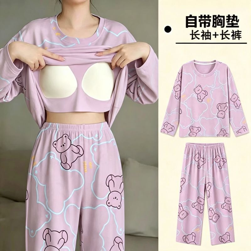 Can be worn outside, plus-size long-sleeved pants, soft and skin-friendly, with chest pads, high-quality, affordable, comfortable, non-fading, beautiful home wear Can be worn outside, plus-size long-sleeved pants, soft and skin-friendly, with chest pads, high-quality, affordable, comfortable, non-fading, beautiful home wear