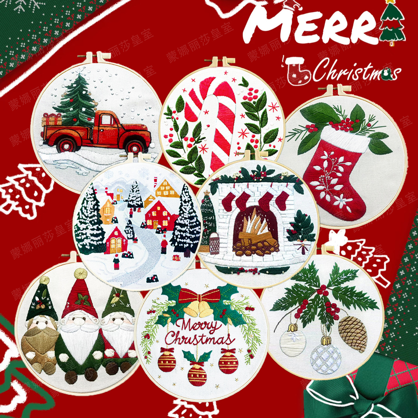 2025 Navidad transfronteriza nueva colección de bordado de Navidad bordado de Navidad