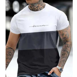 2024夏季跨境欧美独立站男士T恤3D打印运动衣简约款短袖显瘦