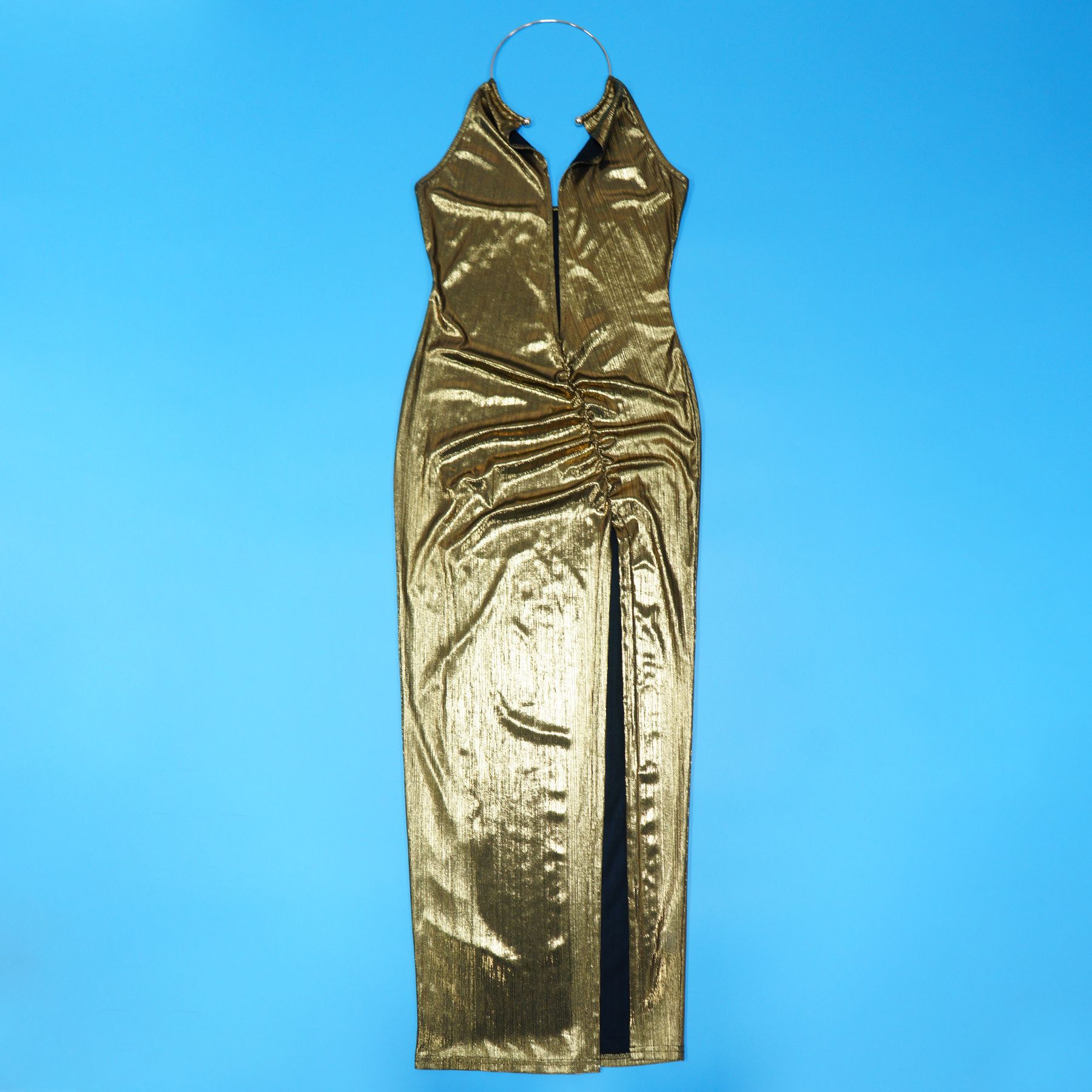 Women Clothing Sexy Deep V Plunge Neck High Slit Sleeveless Party Dress Dress