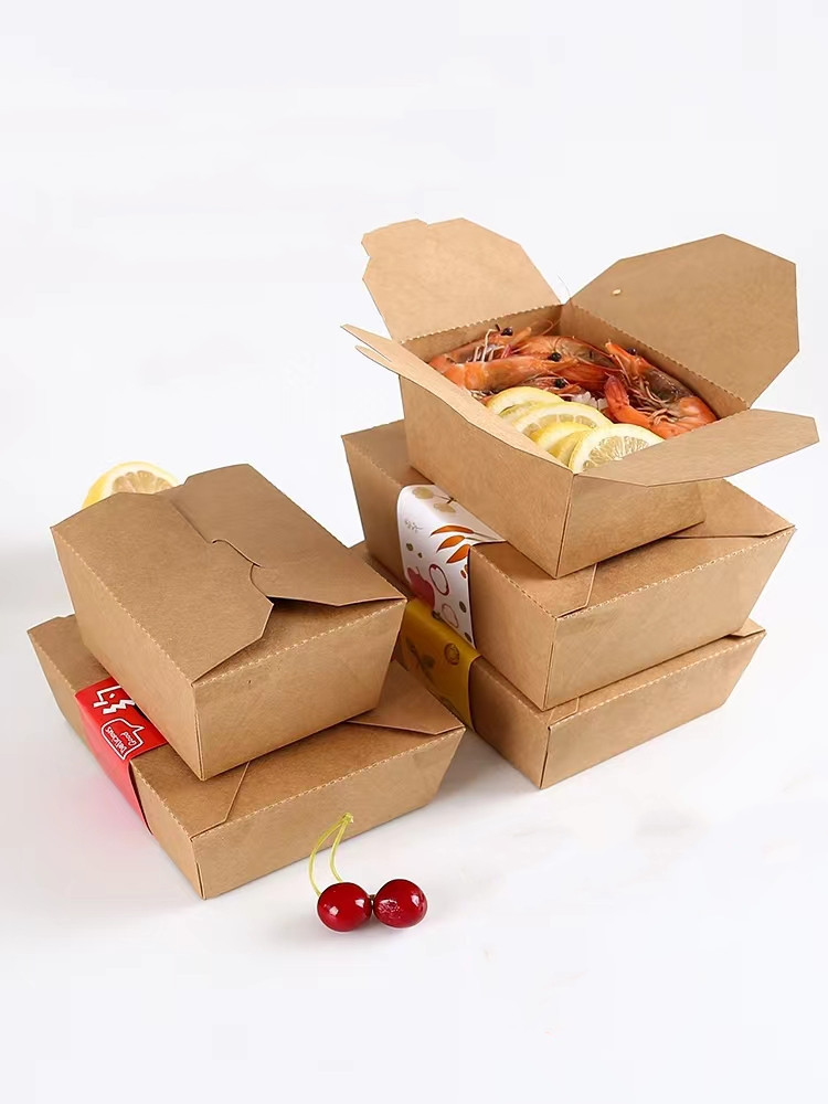 卡扣沙拉盒一次性小龙虾炒饭打包纸盒淋膜防油800/1000ml牛皮纸盒