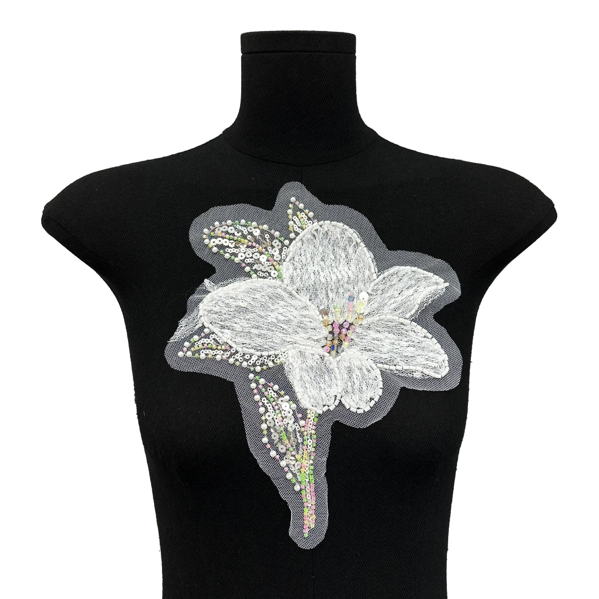 Tubo de cuentas bordado de sequillas blancas grandes flores pegatinas de tela cuentas vestidos de boda cheongsam ropa jeans accesorios parches decorativos image 7