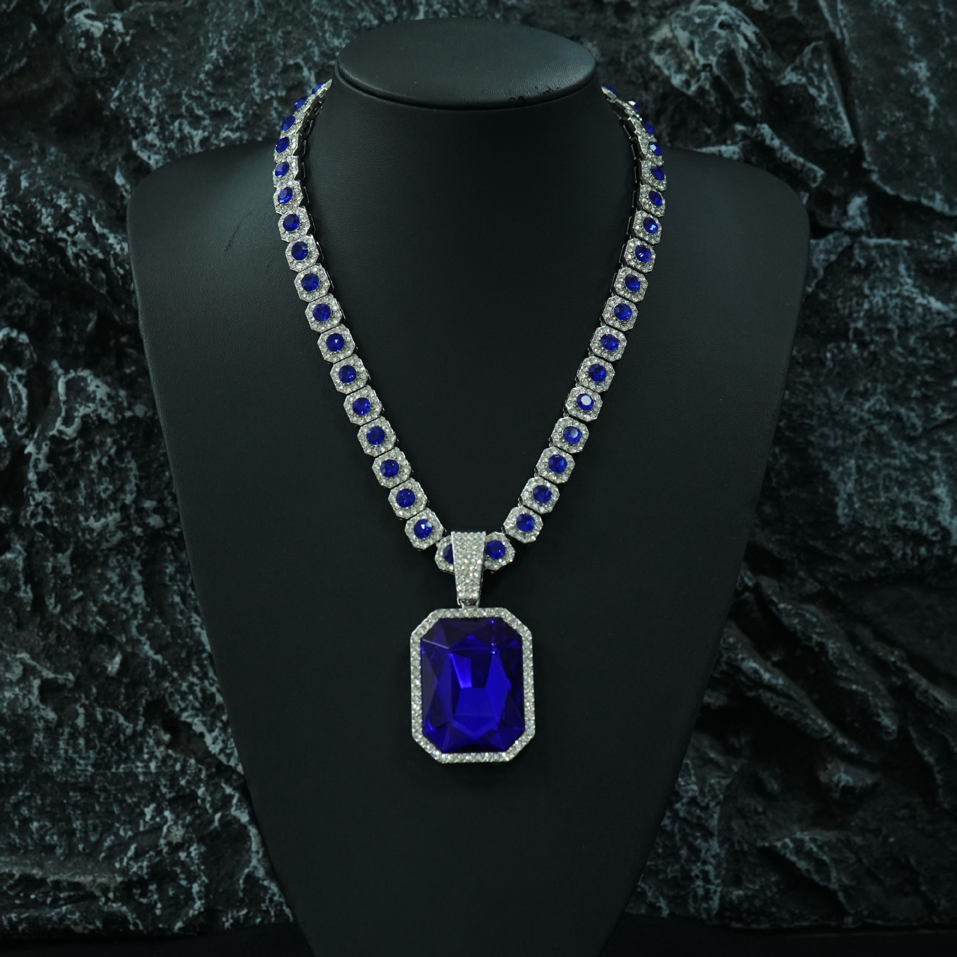 Nuevos productos de venta caliente de azúcar cuadrado de diamantes de color cubano con colgante de gemas de color clásica joyas de collar de hombre
