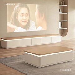 ログクリームスタイルフレンチテレビキャビネットコーヒーテーブル組み合わせラウンドコーナーリビングルームフロアスタンドホーム小さなアパートモダンシンプル