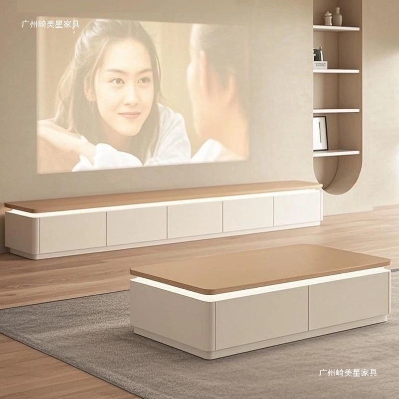 ログクリームスタイルフレンチテレビキャビネットコーヒーテーブル組み合わせラウンドコーナーリビングルームフロアスタンドホーム小さなアパートモダンシンプル|undefined