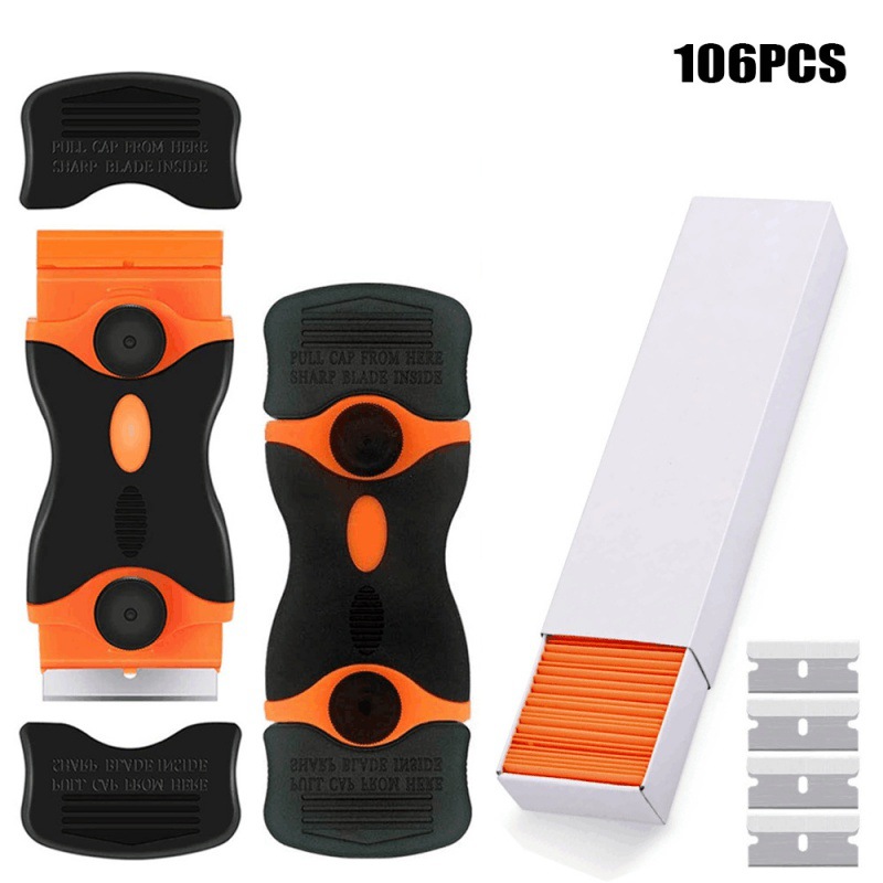 106PCS迷你手柄双刃刮刀刀片组合清洁标签贴花工具刮擦器