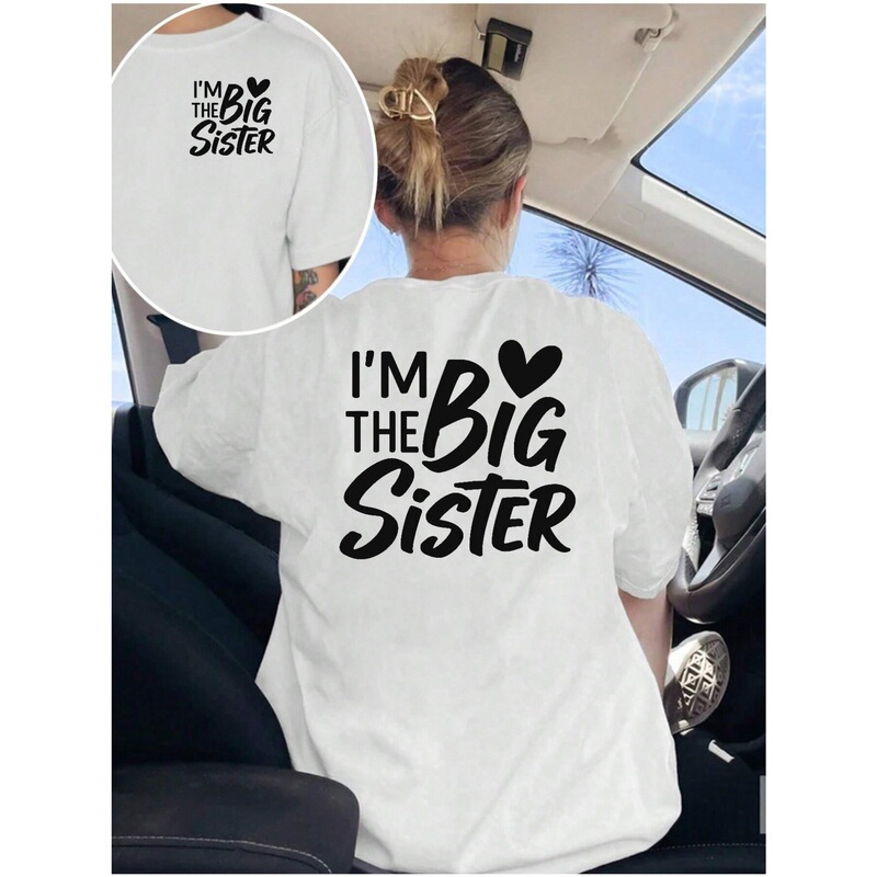 【European Size Cotton T-Shirt】Short-Sleeved with Print on Both Front and Back, I'M the Big Sister, Sister Print Round Neck Casual Short-Sleeved Shirt for Men and Women 【European Size Cotton T-Shirt】Short-Sleeved with Print on Both Front and Back, I'M the Big Sister, Sister Print Round Neck Casual Short-Sleeved Shirt for Men and Women