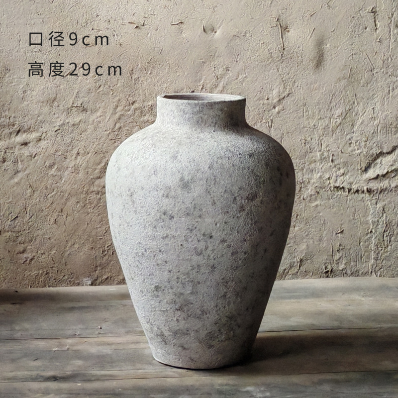 中国式のレトロな手作りの粗い陶器の花瓶の陶磁器の大きい腹の花器の大きいサイズの客間の玄関の装飾品の置物の卸売り|undefined
