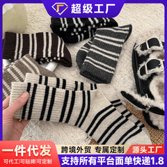羊毛袜子ins秋冬季加厚保暖韩版中筒日系条纹毛绒百搭冬天堆堆袜