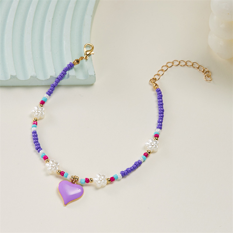8g Weight Anklet Classification 1 Piece Quantity Holiday, Beach Occasion Seed Bead Material Heart Shape Pattern All Seasons Season Women's Gender Simple Style, Classic Style Style Wholesale Jewelry Simple Style Classic Style Heart Shape Seed Bead Anklet 6
