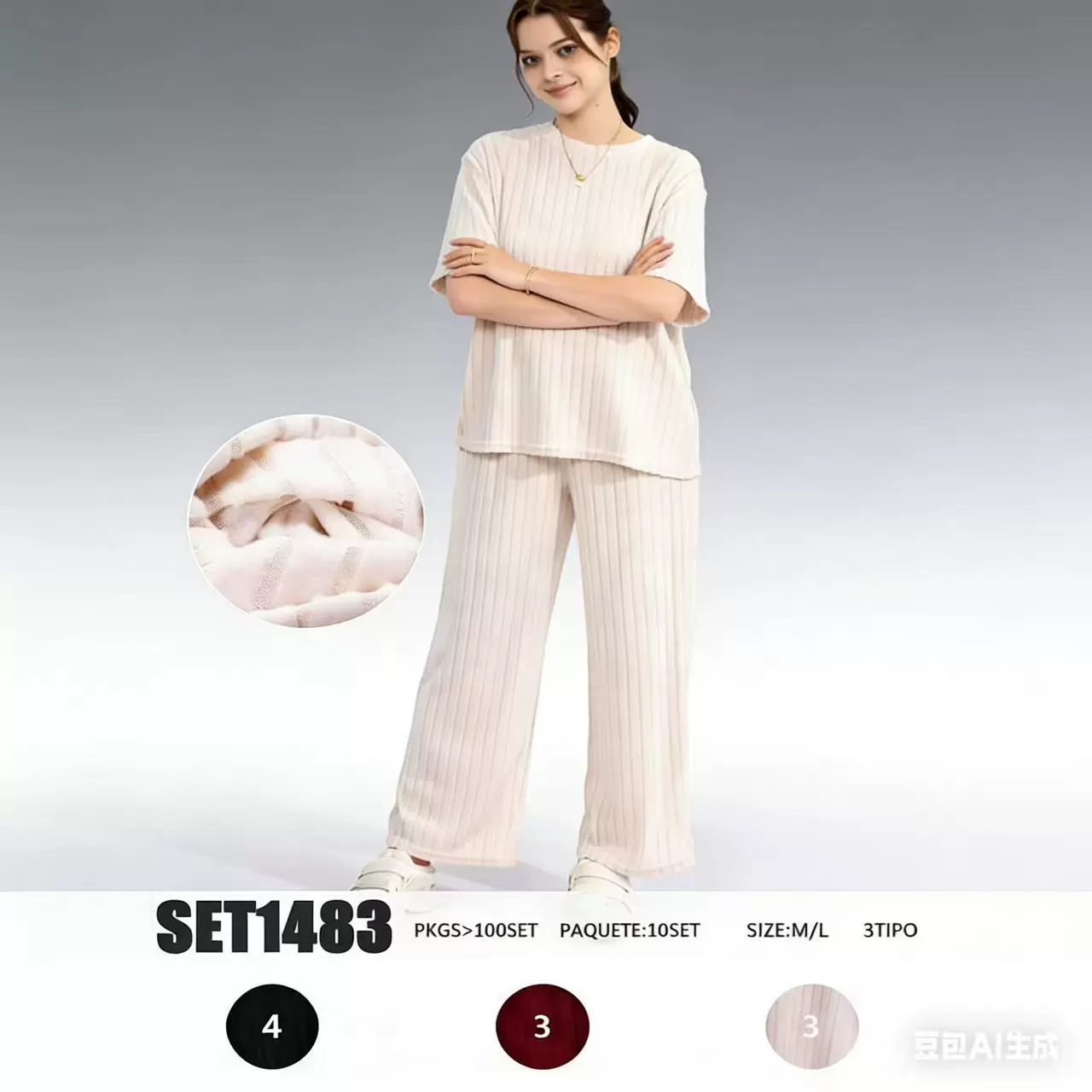 欧美2025春夏款时尚休闲纯色圆领宽松大码女装短袖长裤家居服套装