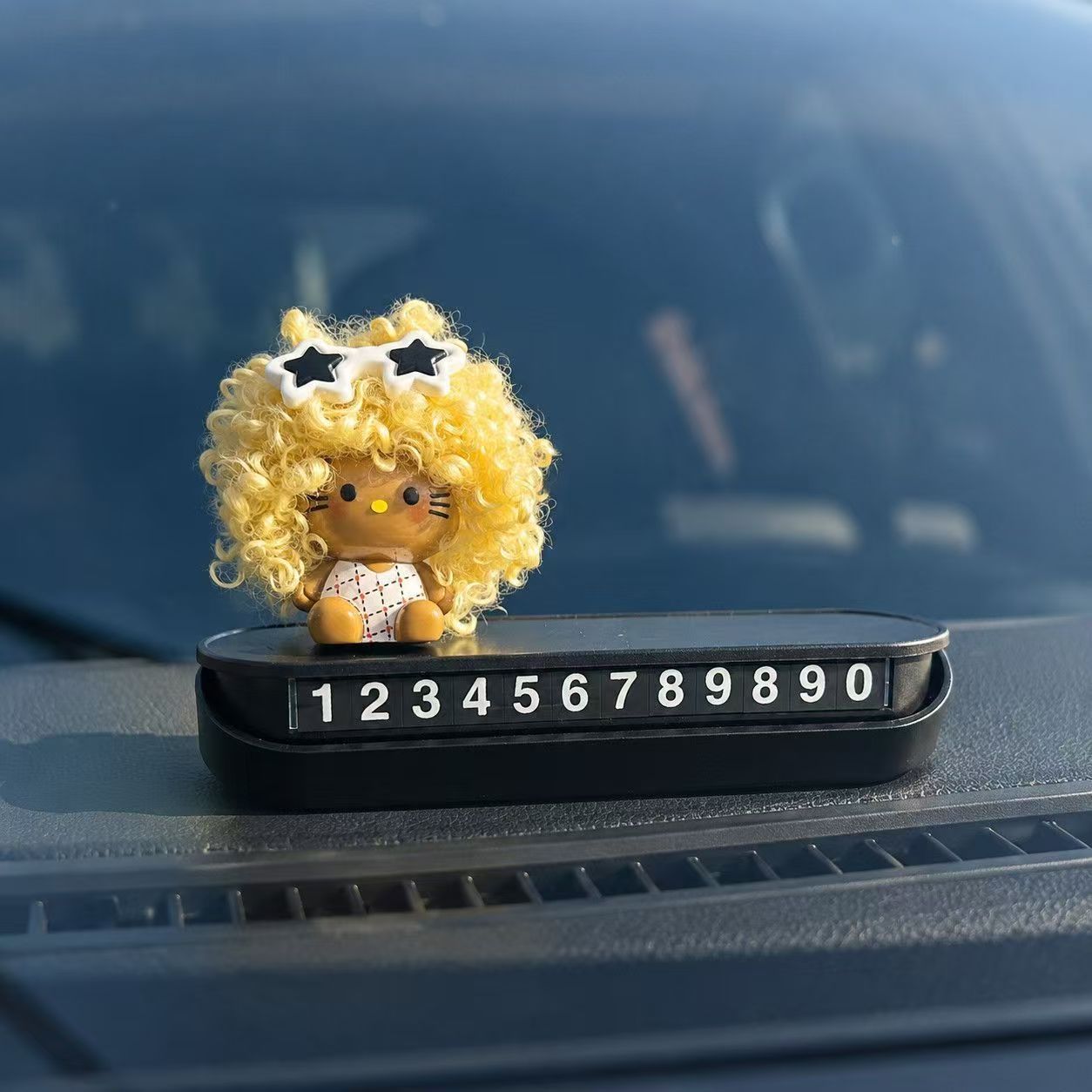 Hello Kitty fan-made black Kitty with afro curly hair cute temporary parking number plate car interior accessory