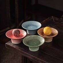 红岳陶瓷高足高脚盘点心盘茶点盘干果大号复古水果碟中式托盘供佛