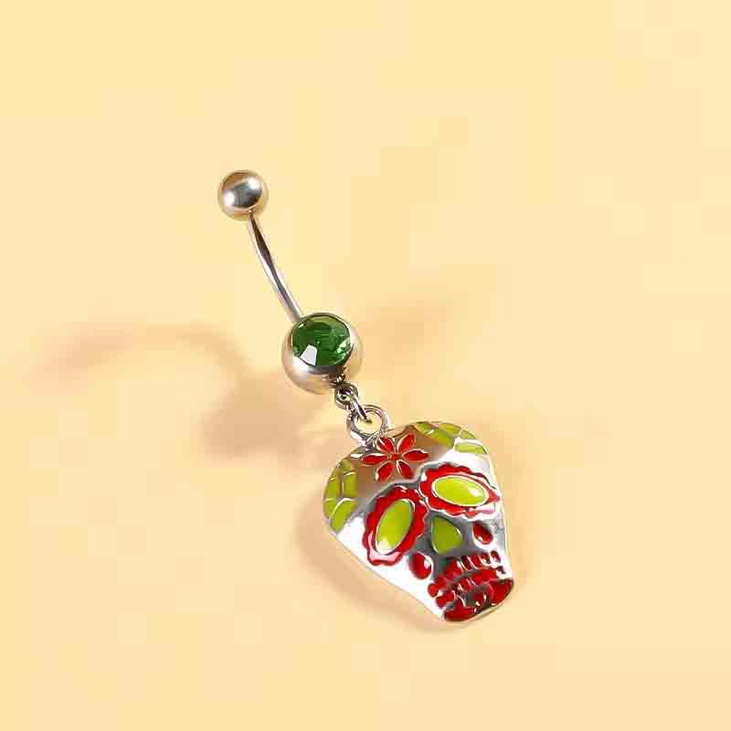 Piercing per ombelico in acciaio inossidabile a forma di teschio, con molteplici opzioni, stile street dark, gioielli per Halloween_voghion.com