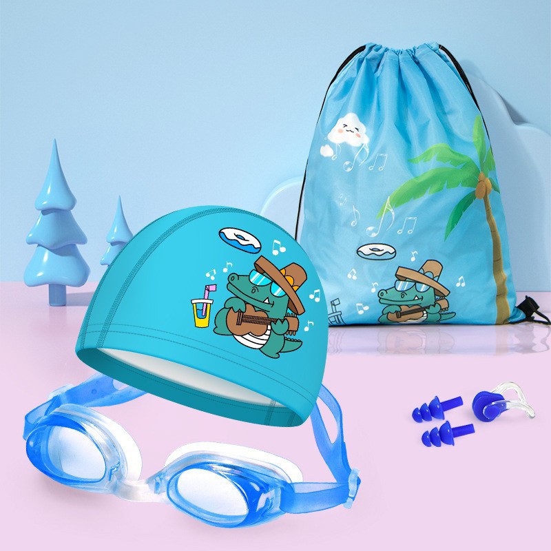 Crocodile, set, waterproof swimming cap, nose clip, earplugs