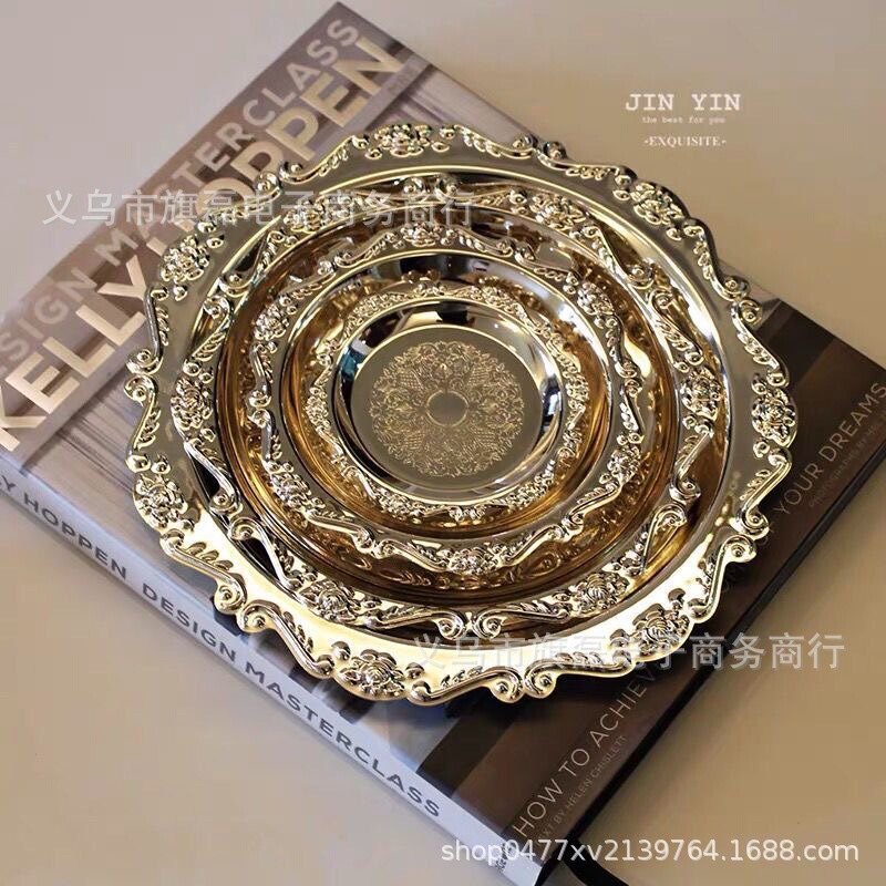 ケーキトート金属レリーフ小パレットins装飾皿レトロ茶カップトートジュエリー収納皿スナックケーキ皿|undefined