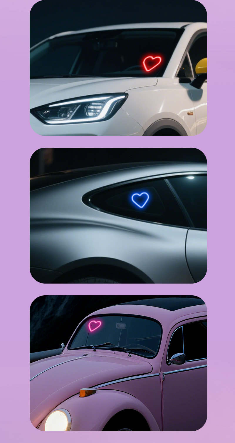 USB Heart-Shaped Atmosphere Light Car Triangle Window Car Decoration Three-Mode Vibration Sensor Solar Led Neon Light