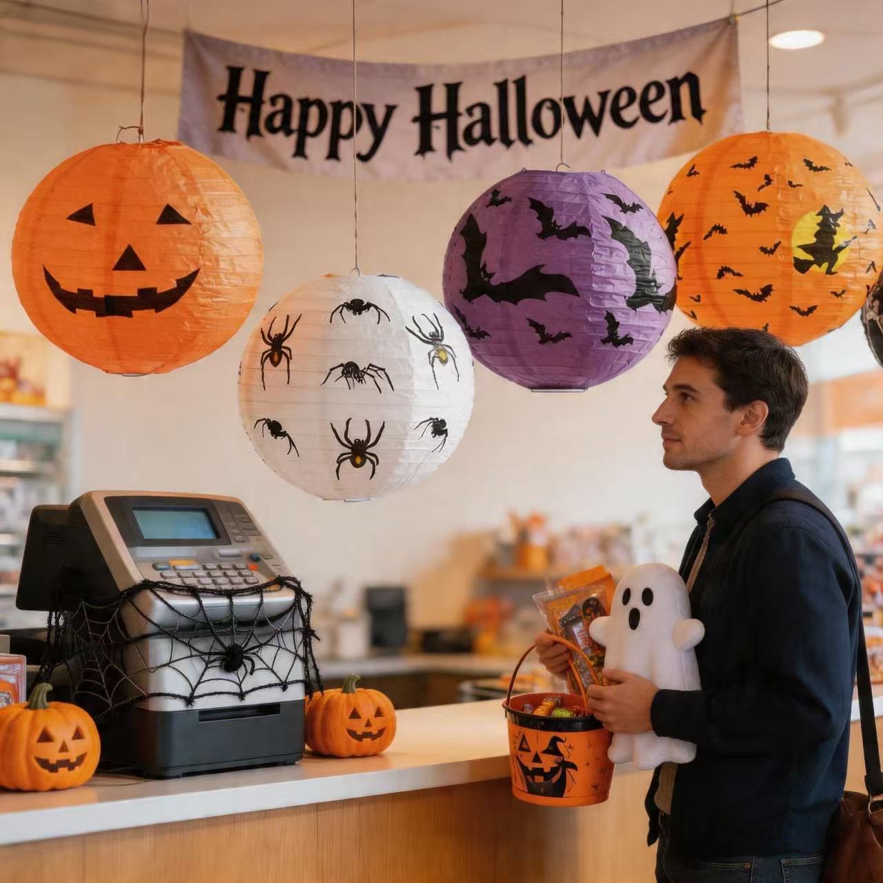 Halloween calabaza temática linterna de papel bar decoración de hotel accesorios decoración de ventanas linterna festival fantasma atmósfera del centro comercial