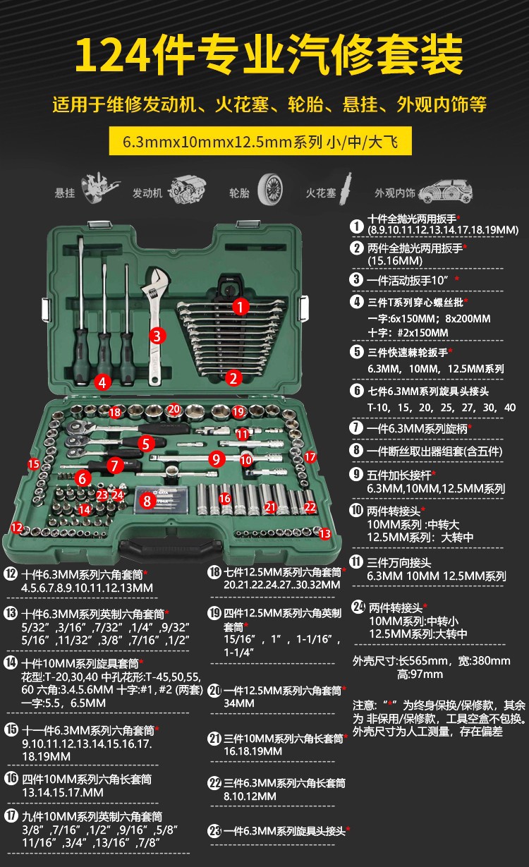 Wrench Car Repair | Qìchē Sheet Metal Spray Repair - 09014sata-124pcs-comprehensive-set