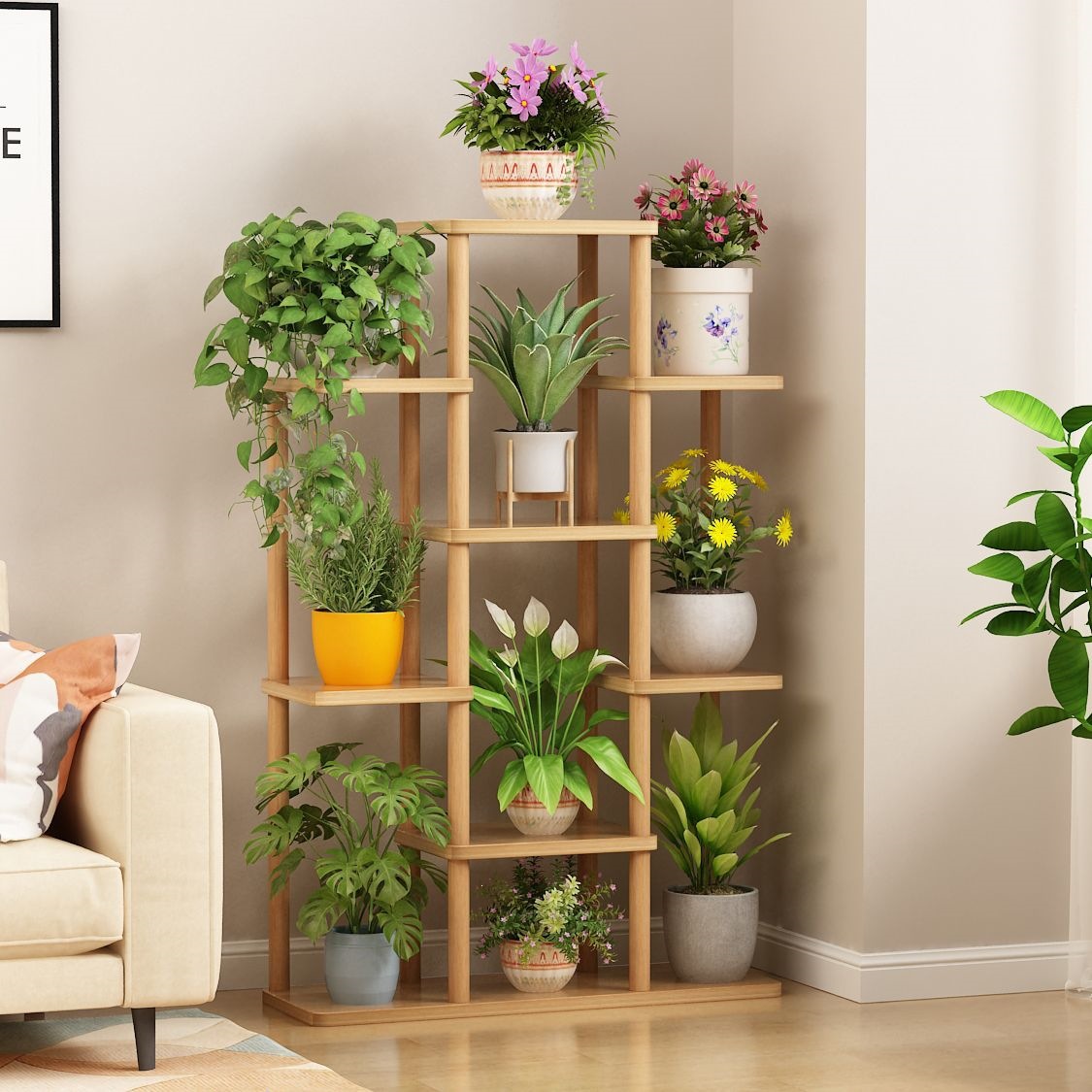 Estantes de flores de madera de varias capas estantes de objetos de la Sala de estar tipo suelo maceta verde interior balcón maceta plantas colocadas estantes de maceta