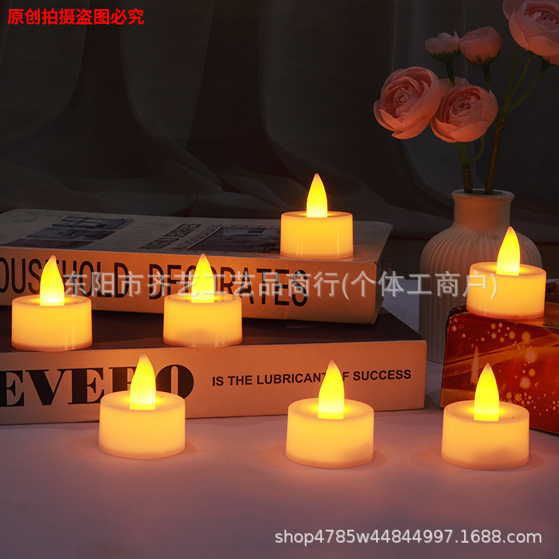 Round Small Tea Light Confession Proposal Atmosphere Decoration Props Warm Light Smokeless Digital Wedding Digital Candle Light Artificial