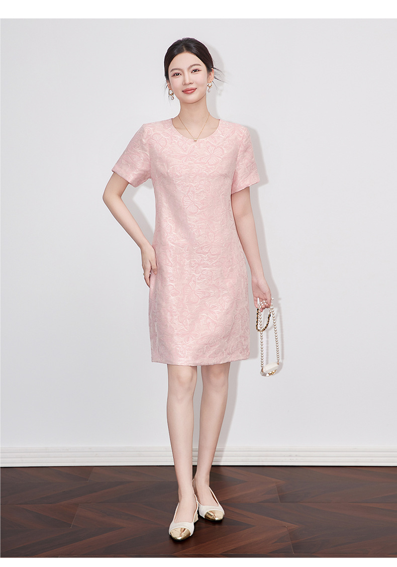 Váy maxi nữ thắt eo họa tiết bướm dập nổi jacquard — Màu hồng chi tiết 13