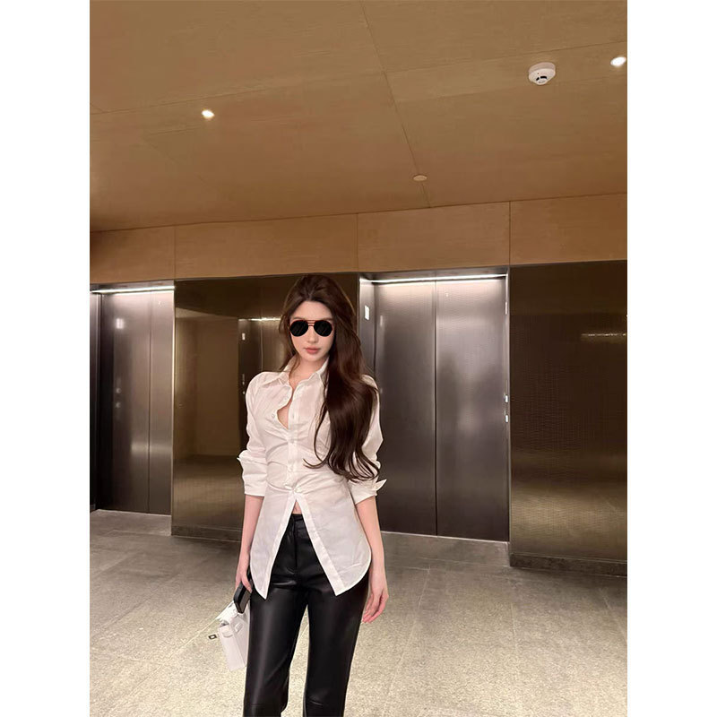 Chicyou "Hua Shanshan's Same Style" Super Sexy and Stylish White Shirt with Back Tie and Waist-Cinching Design