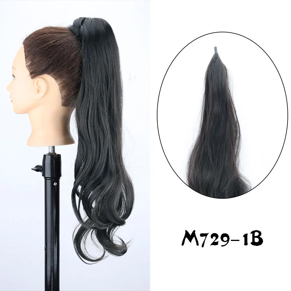 28 pulgadas largas pelucas de cola de caballo alrededor extensión de cabello de mujer cabello de cola de caballo varilla