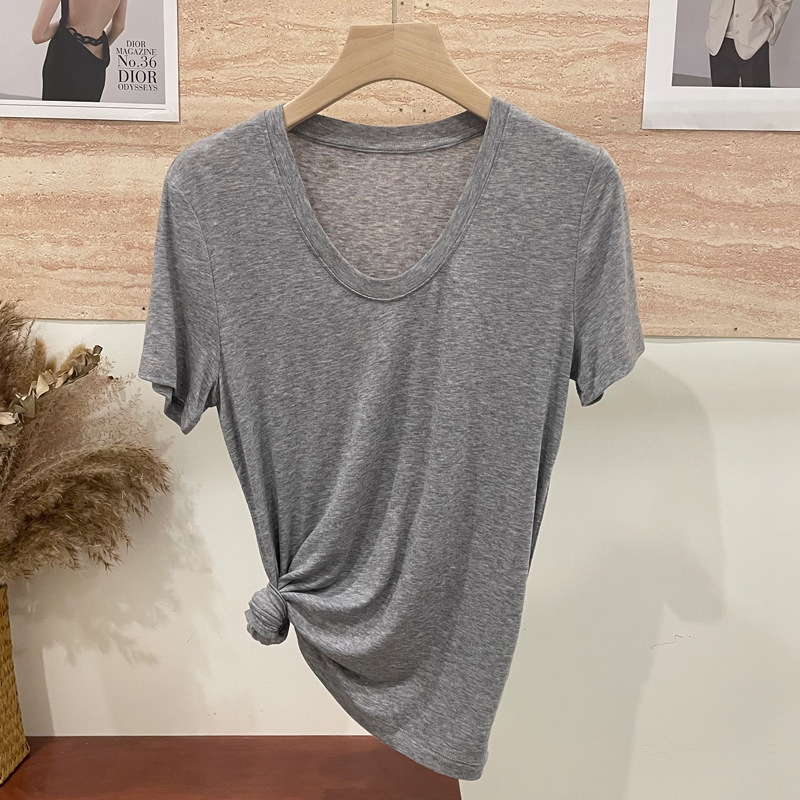 Women's Tencel Wool Short-sleeved T-shirt Women's T-shirt Slim-fit Slimming High-end Sense Fashionable Slim-fit Casual All-match Comfortable
