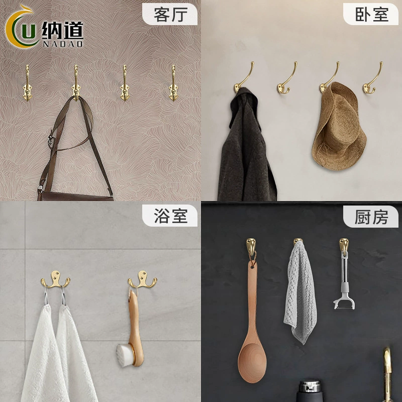 Wholesale brass hardware upper and lower clothes hook hook Chinese solid coat hook solid wood hook porch retro hook