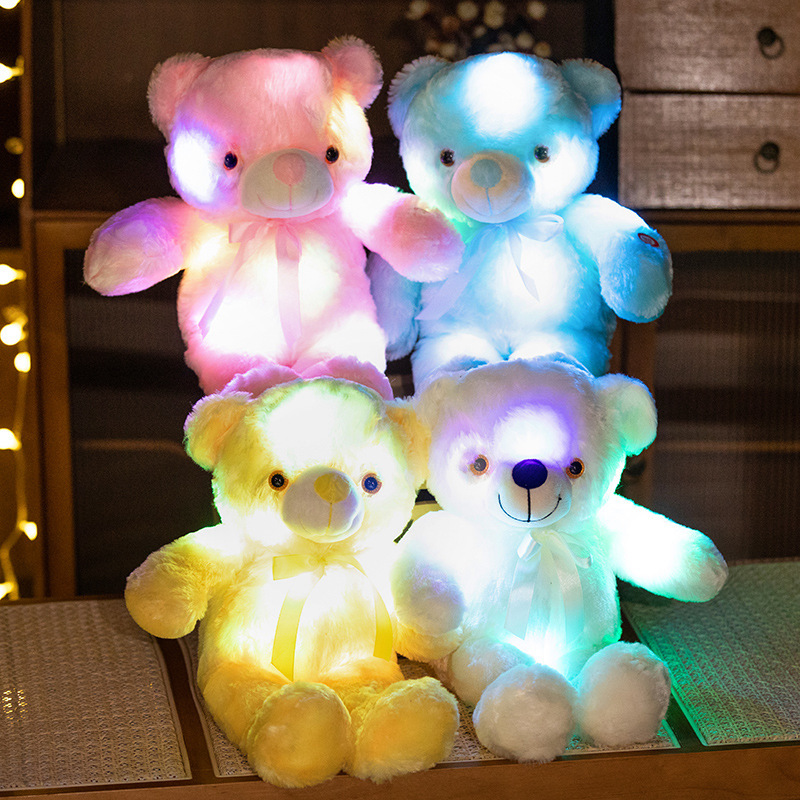 Lindo colorido luminoso animal oso de peluche unicornio muñeca de peluche de juguete delfín alpaca muñeca títere muñeca
