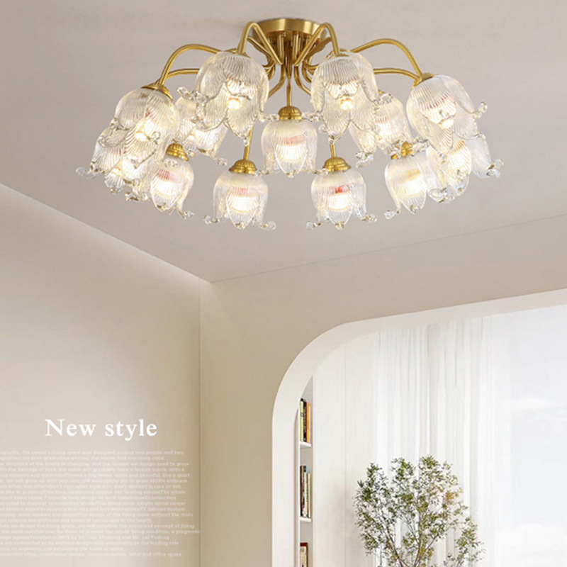 American-Style Light Luxury All-Copper Living Room Ceiling Lamp European-Style Luxury Villa Model Room Dining Room Bedroom Atmospheric Ceiling Lamp