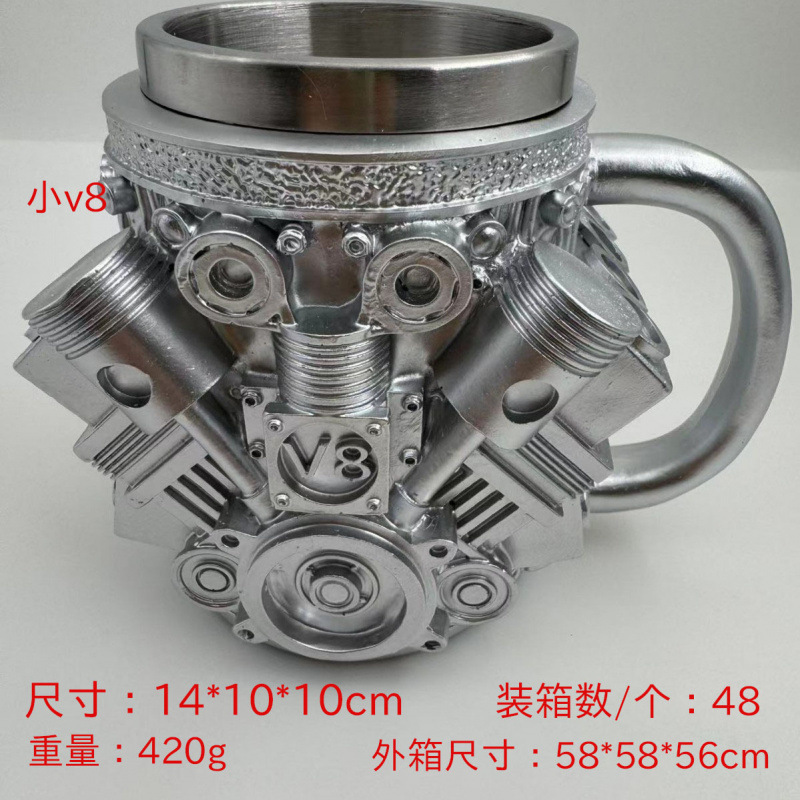 跨境爆款马克杯v6创意v8树脂不锈钢水杯大白鲨杯子装饰品摆件厂家|undefined