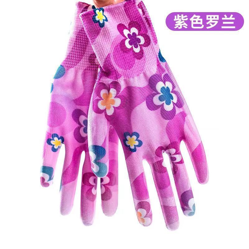 正品12双手套劳保工作PU涂掌尼龙防滑耐磨劳动园艺干活贴手薄款女
